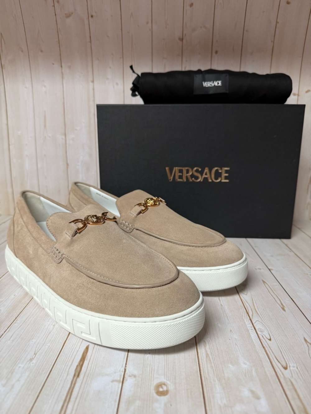 Versace Medusa ‘95 Slip-On Suede Sneaker Light Sand Sz 45 / 12